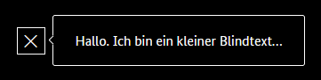 Tooltip und Tooltip-Button mit weissen Rahmen und Icon und weissem Inhalt auf schwarzem Hintergrund.