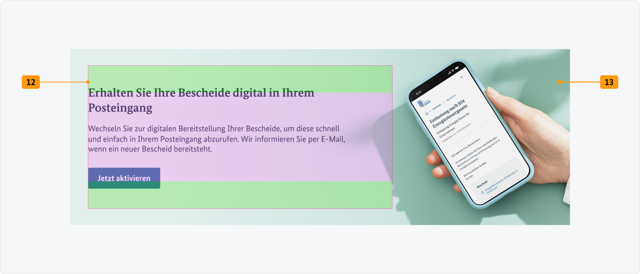 Visualisierung der CSS-Regeln zu Ziffer 12 bis 13 aus der folgenden Tabelle.