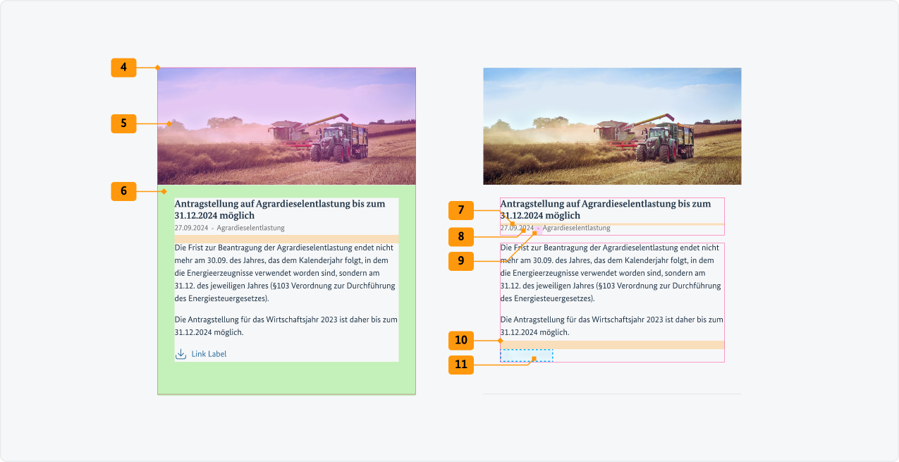 Visualisierung der CSS-Regeln zu Ziffer 4 bis 11 aus der folgenden Tabelle.