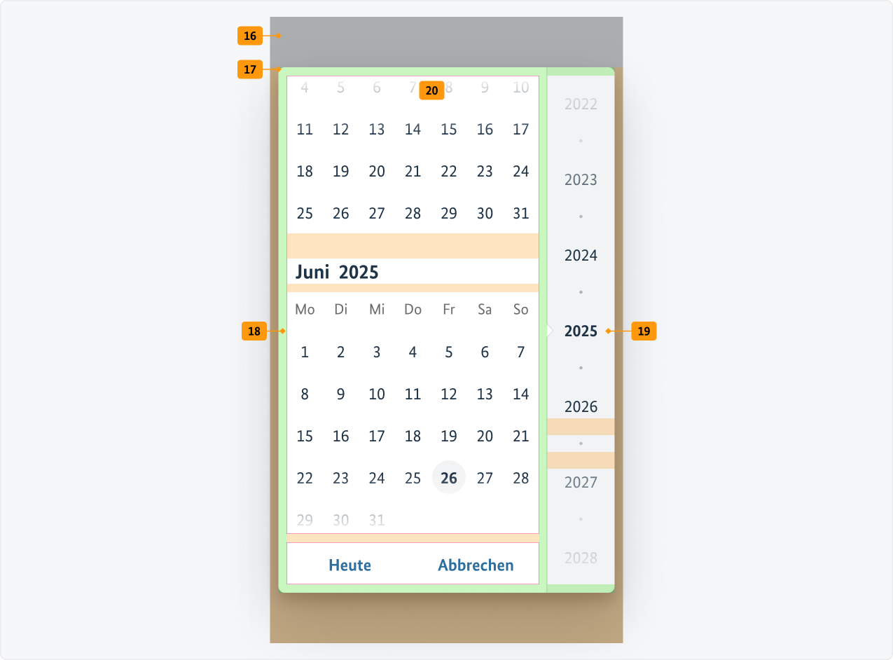 Visualisierung der CSS-Regeln zu Ziffer 16 bis 20 aus der folgenden Tabelle.