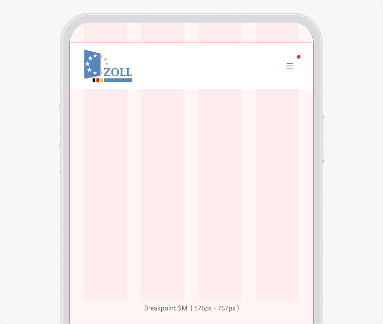Header auf der nächstgrößeren Geräteklasse mit Zoll-Logo und geschlossenem Hamburger-Menü.