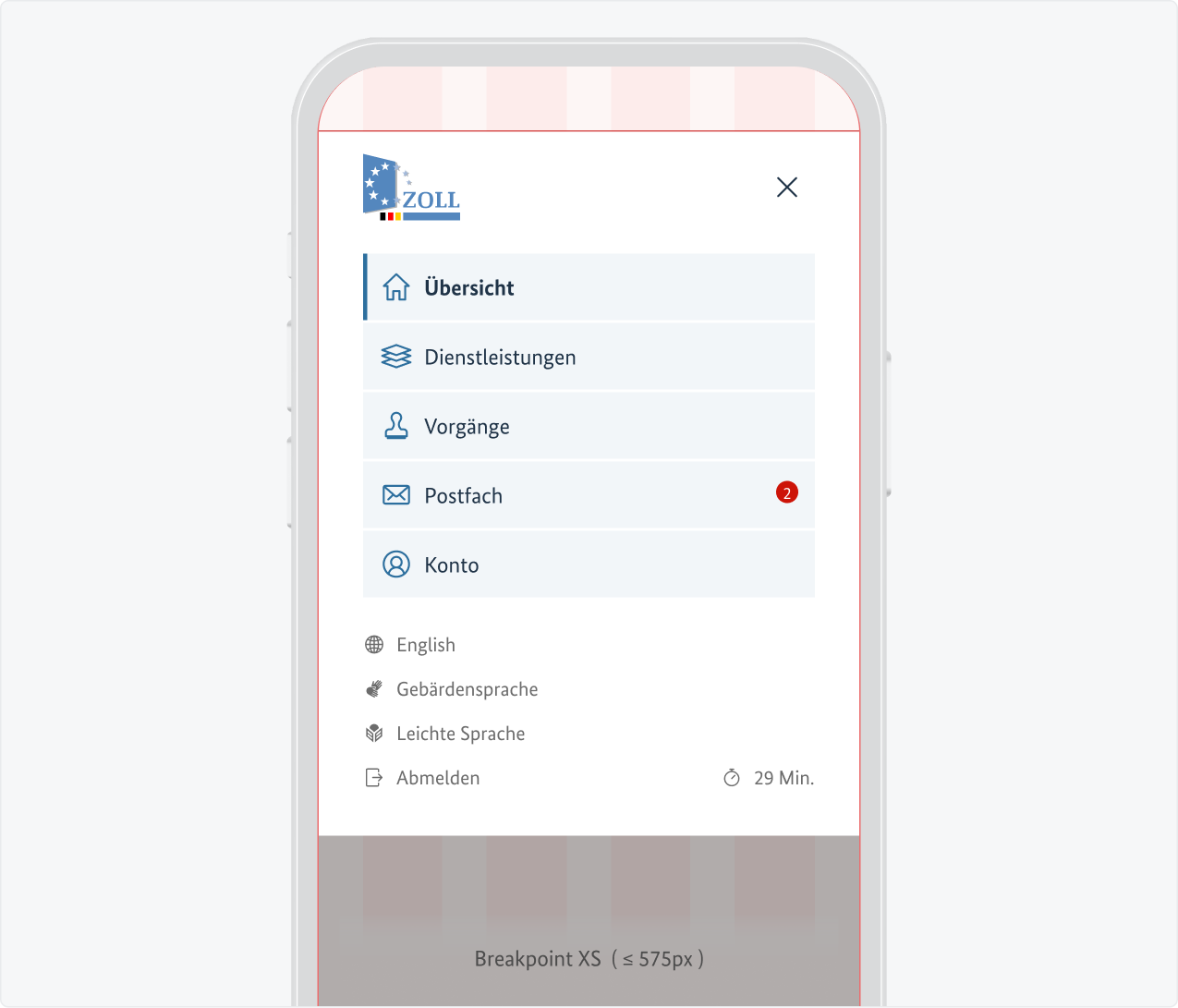Wie vor, nur mit geöffnetem Menü über die volle Breite des Displays.