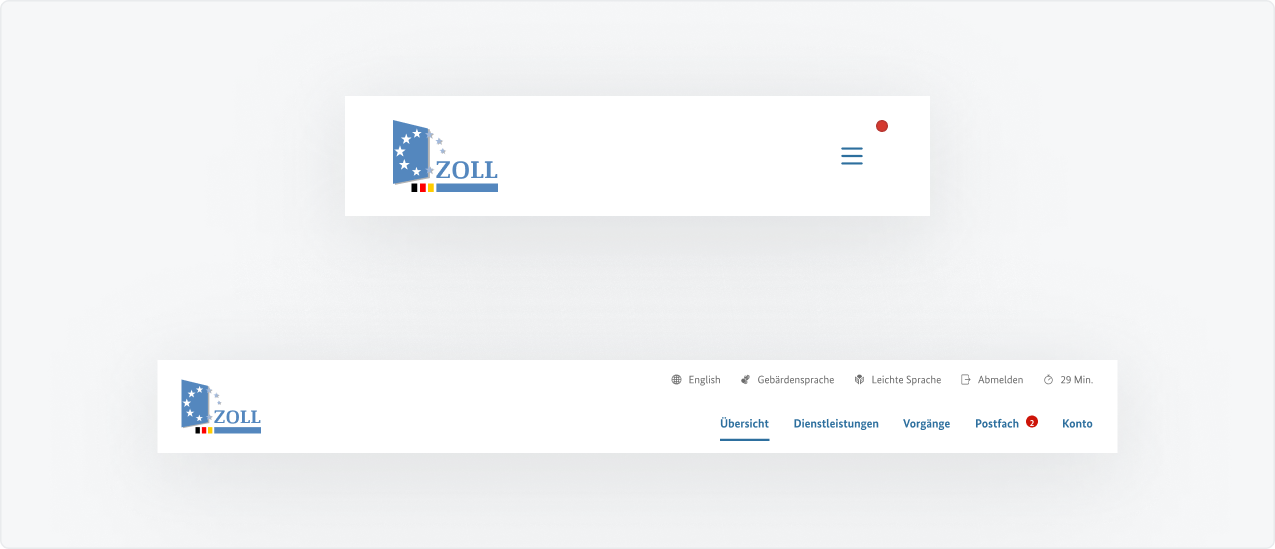 Header mit Navigation auf Mobile und Desktop.