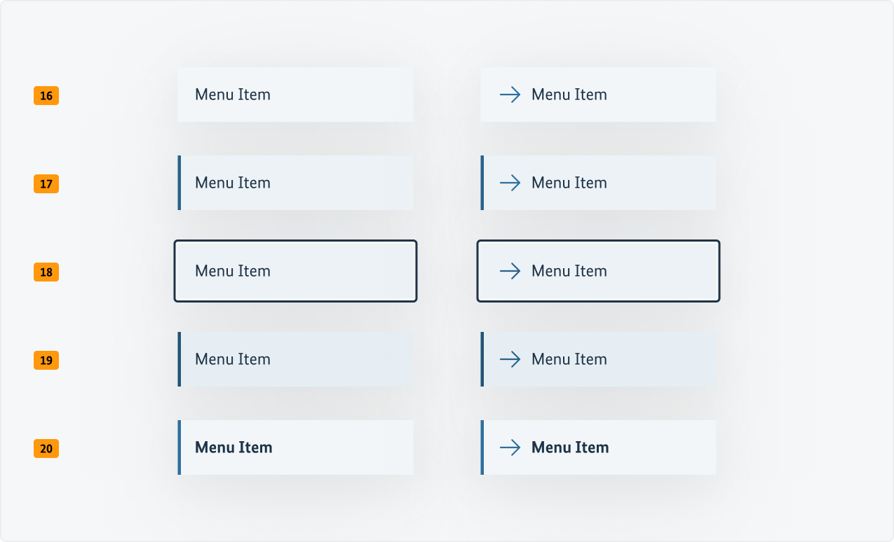 Visualisierung der CSS-Regeln zu Ziffer 16 bis 19 aus der folgenden Tabelle.