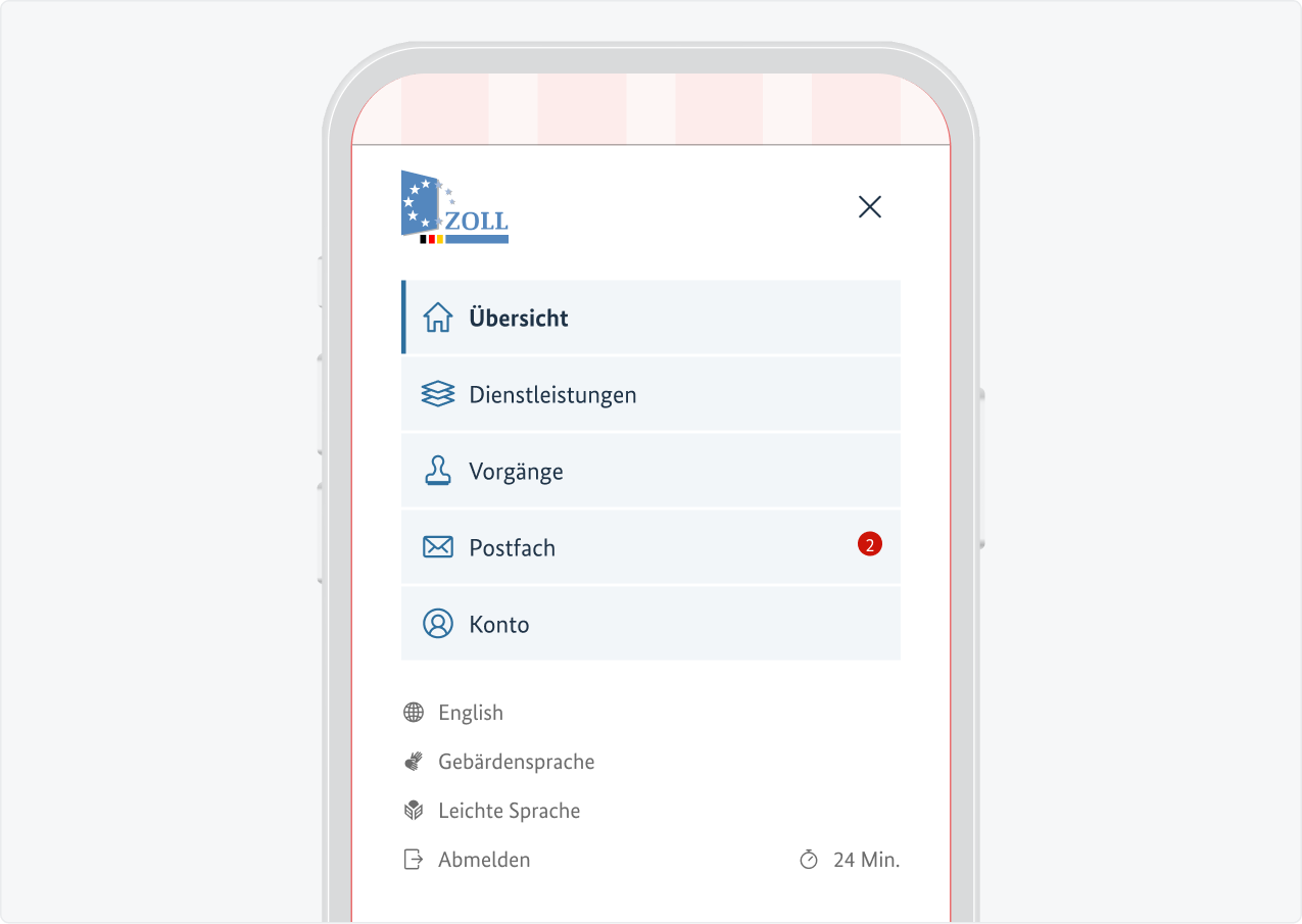 Session Timer im geöffneten Hamburger-Menü.