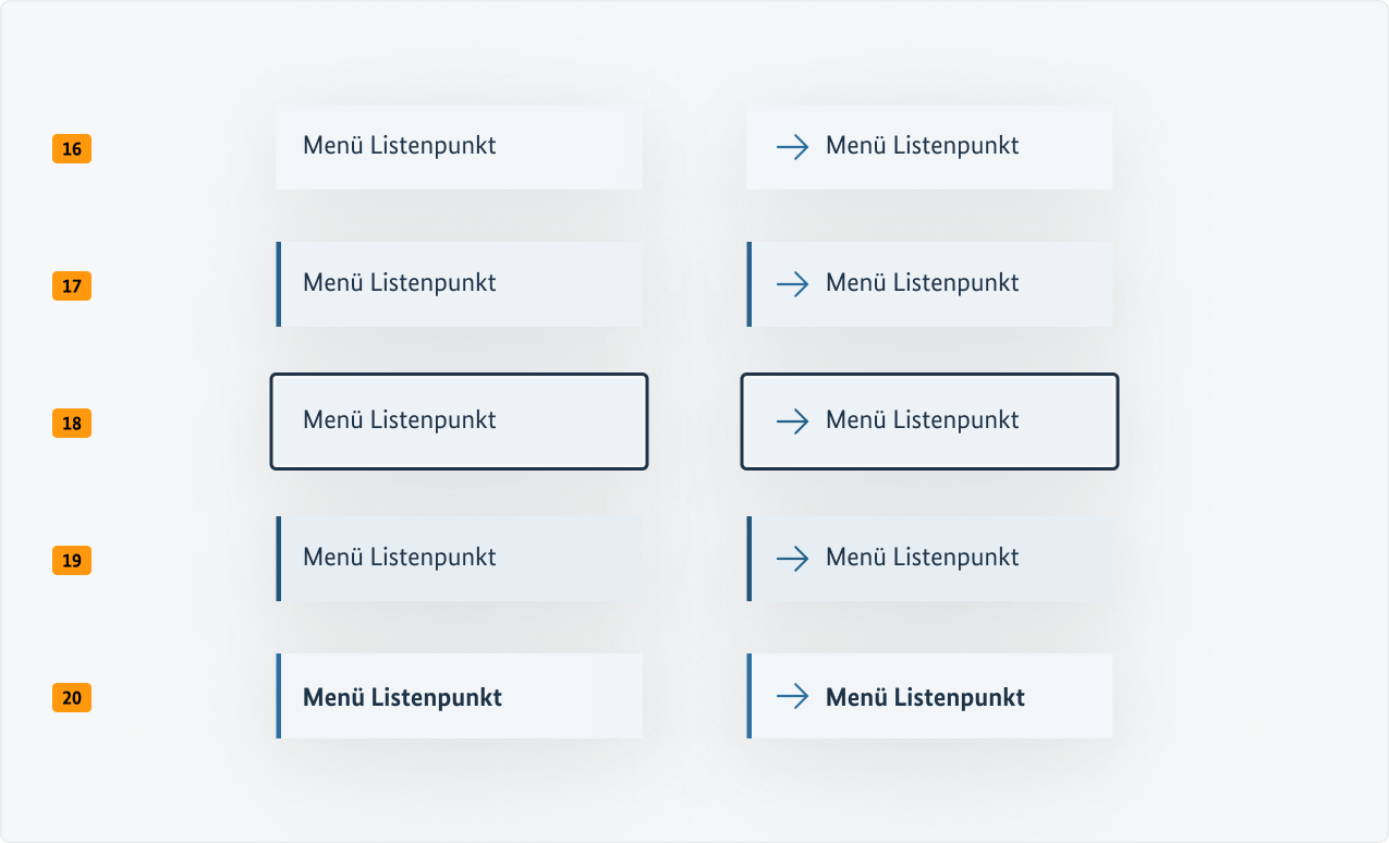 Visualisierung der CSS-Regeln zu Ziffer 16 bis 19 aus der folgenden Tabelle.